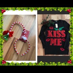 Christmas Sweater w/Mistletoe headband Size M NWT